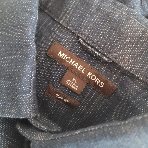 MICHAEL KORS Blue Denim Cotton  Slim Button Up Shirt   Size XL - Picture 6 of 8
